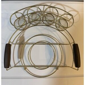 Vintage 1980s Goldtone Metal Buffet Serveware & Flatware Caddy Non-Slip Handles